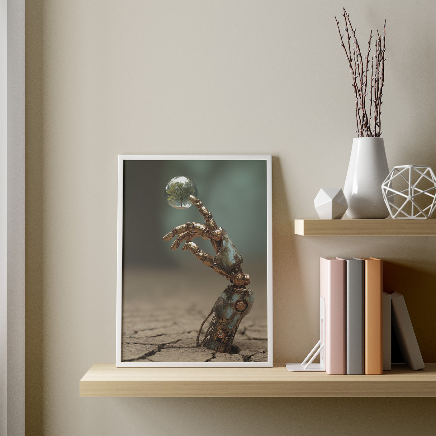 Holding Tomorrow framed in a room