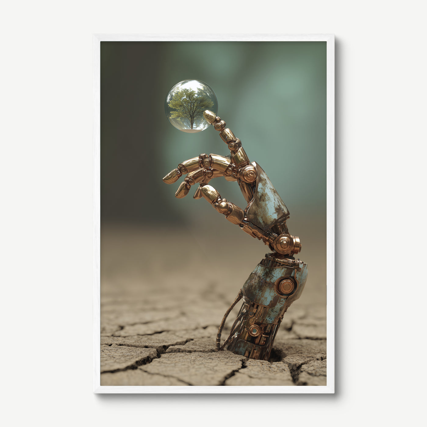 Holding Tomorrow art print in a white frame