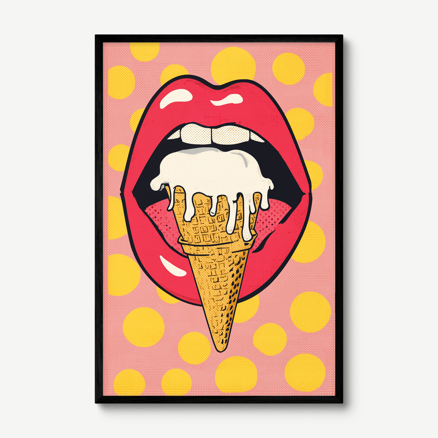 Ice Cream Lips art print in a black frame