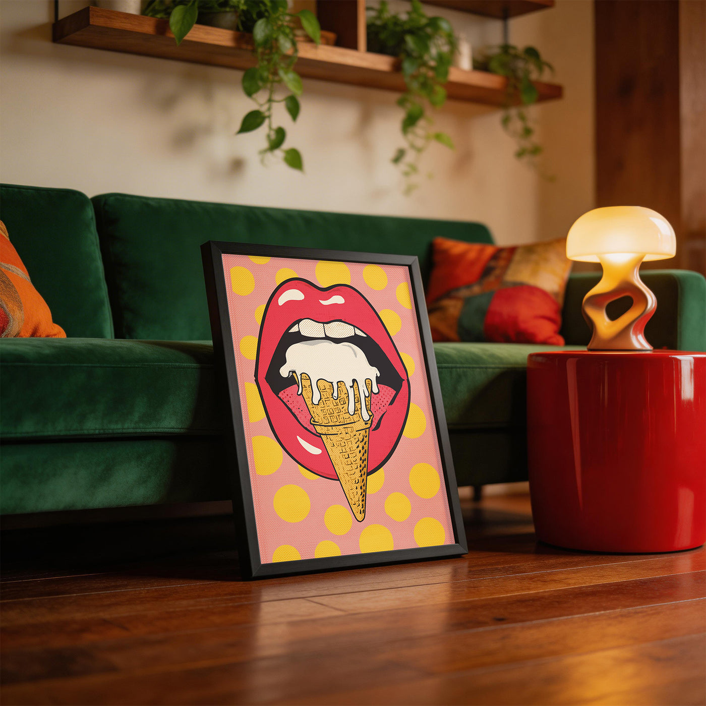 Ice Cream Lips framed on a wall