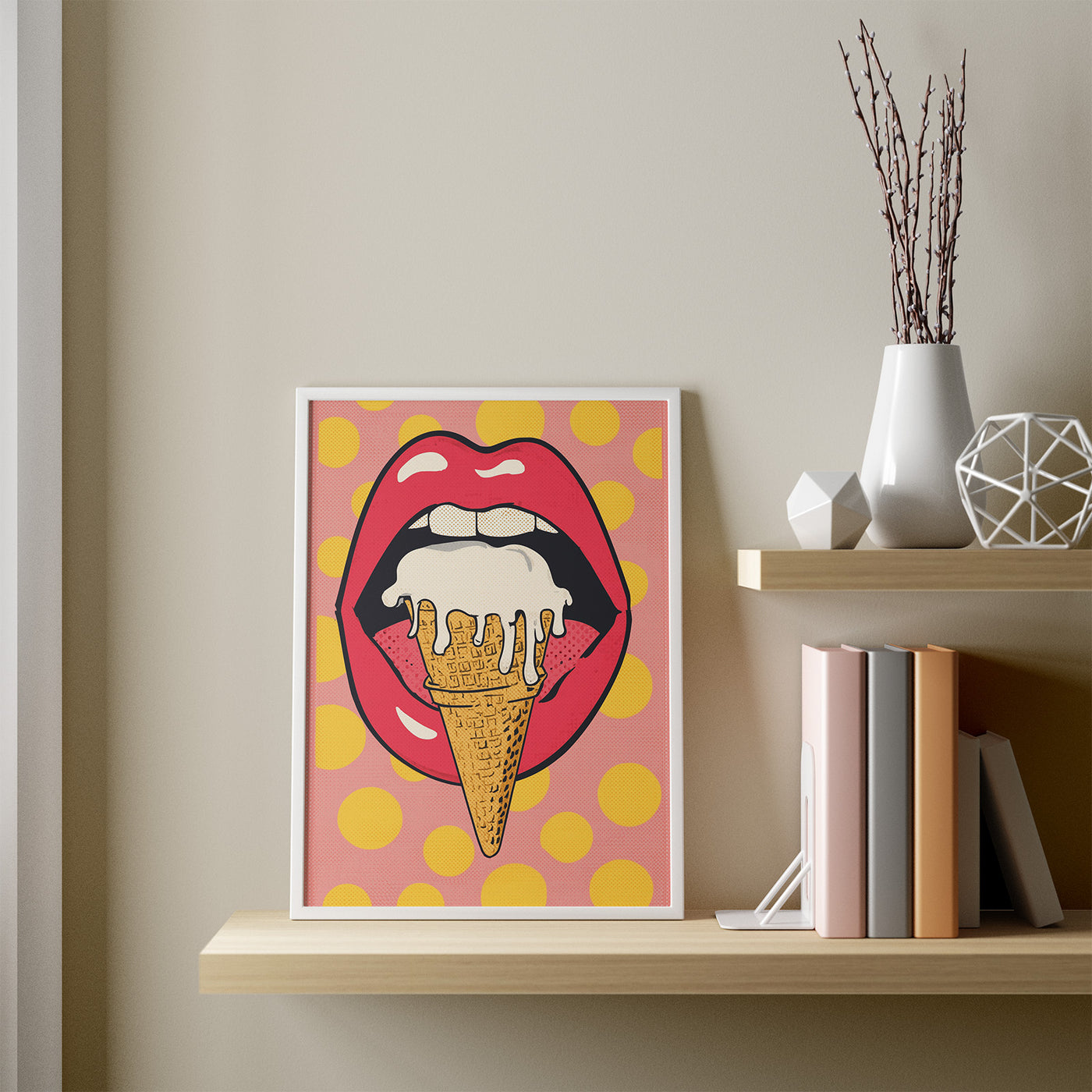 Ice Cream Lips framed in a room