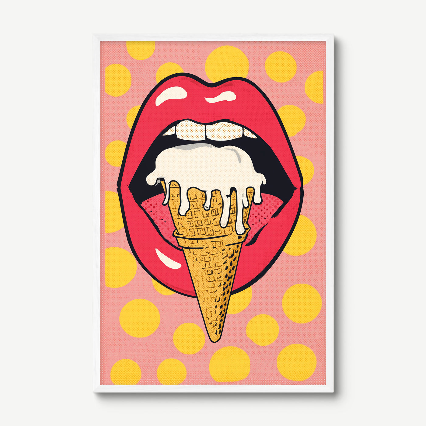 Ice Cream Lips art print in a white frame
