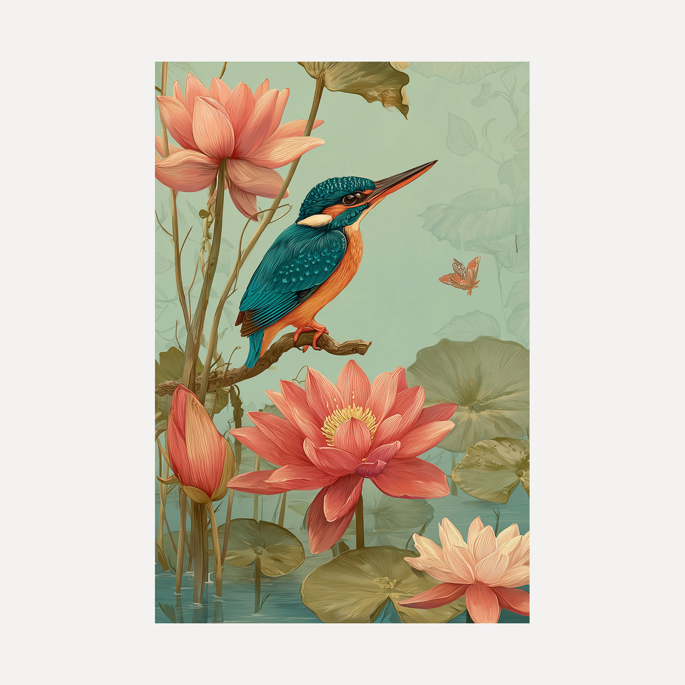 Kingfisher Among Lotus unframed art print