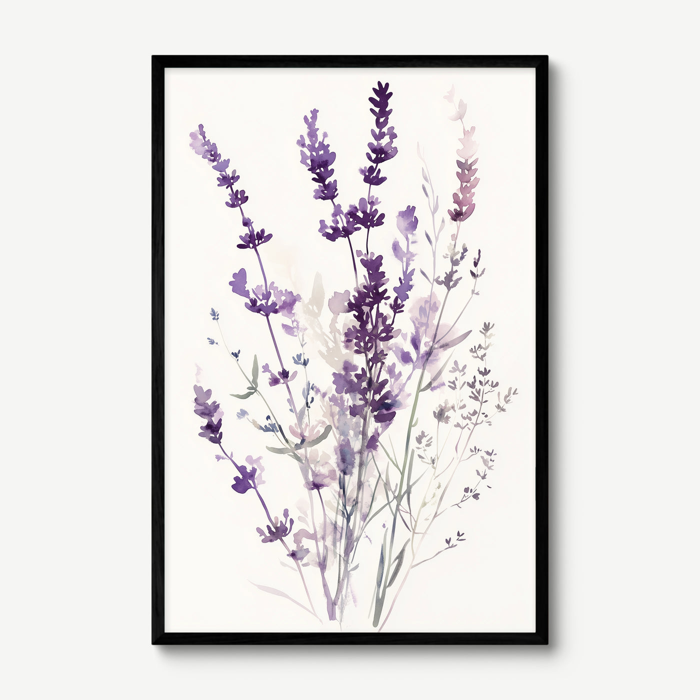Lavender Watercolour art print in a black frame