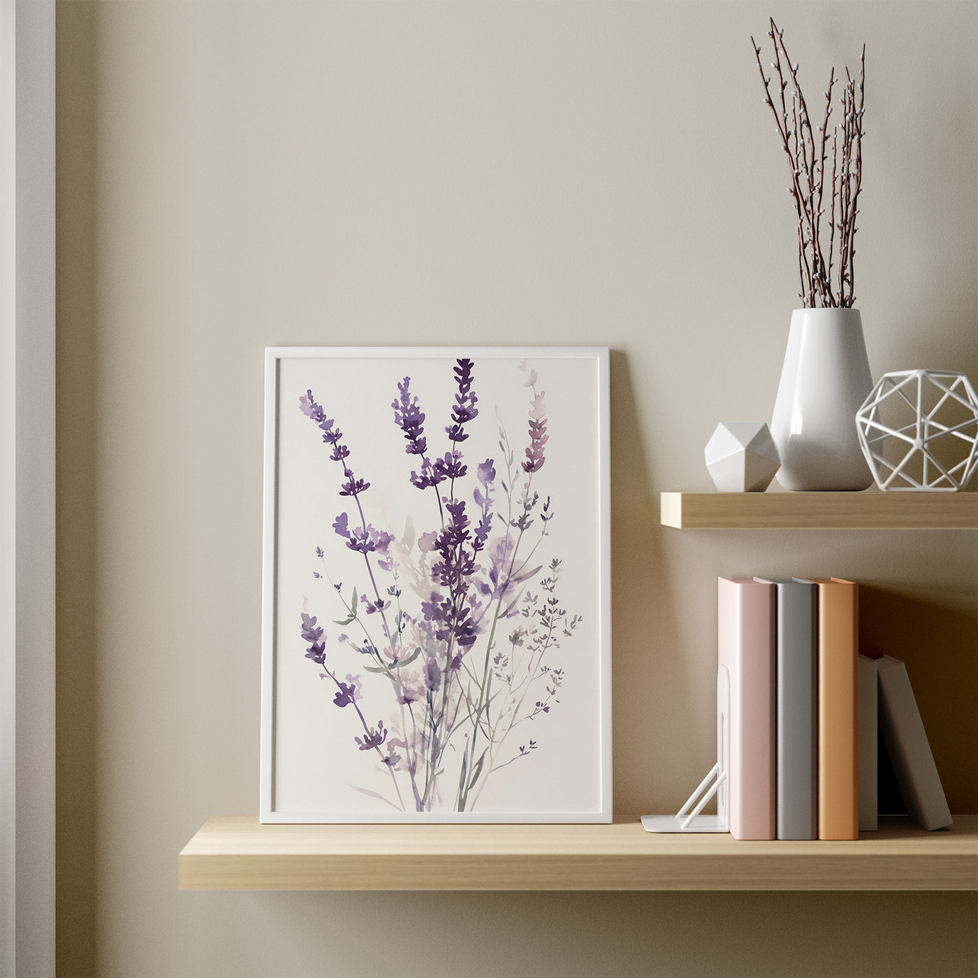Lavender Watercolour framed in a room