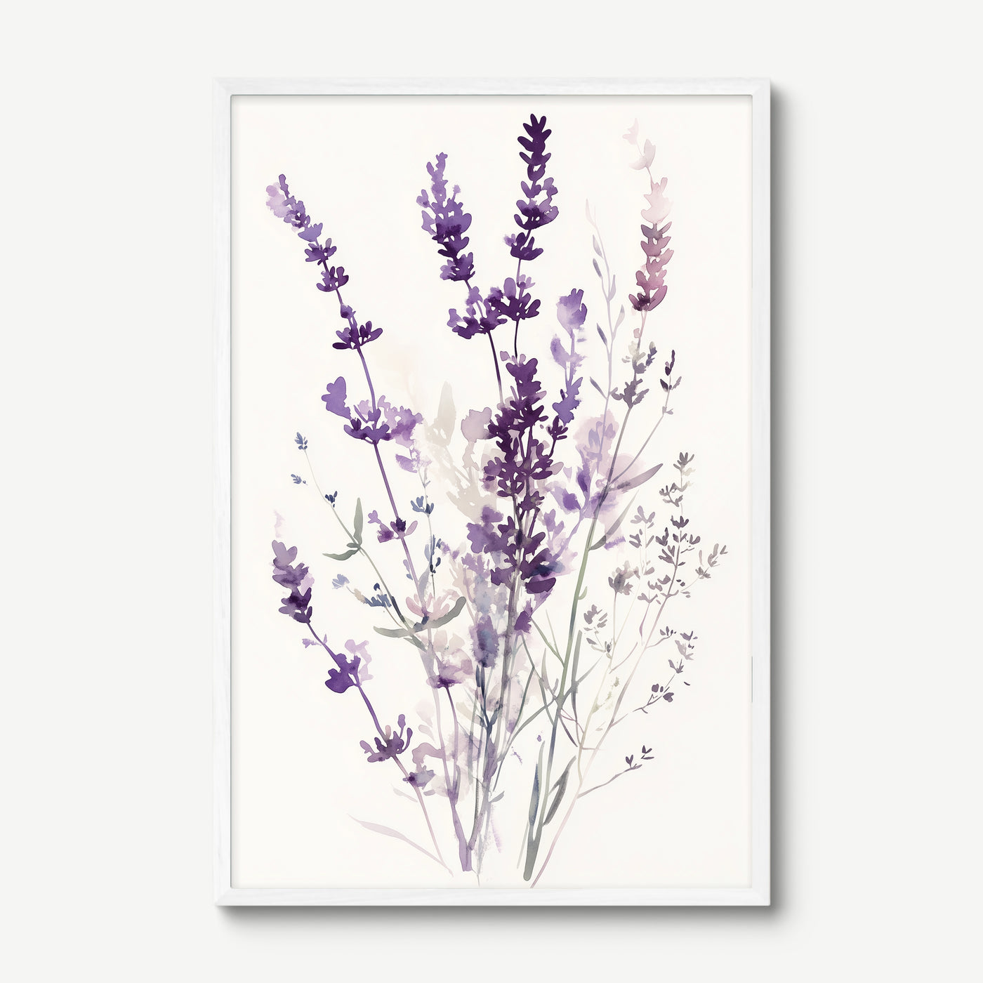Lavender Watercolour art print in a white frame