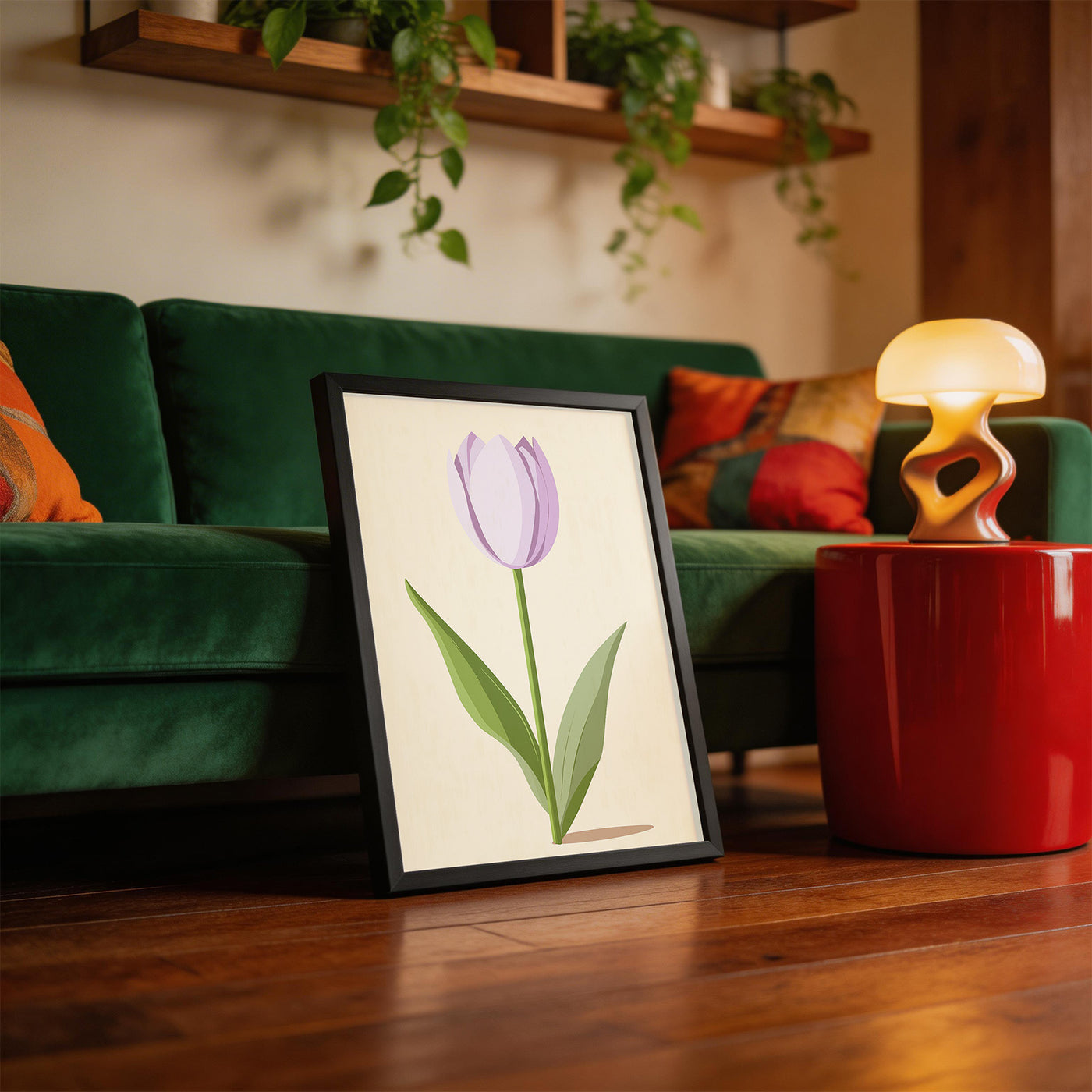 Lilac Tulip framed on a wall