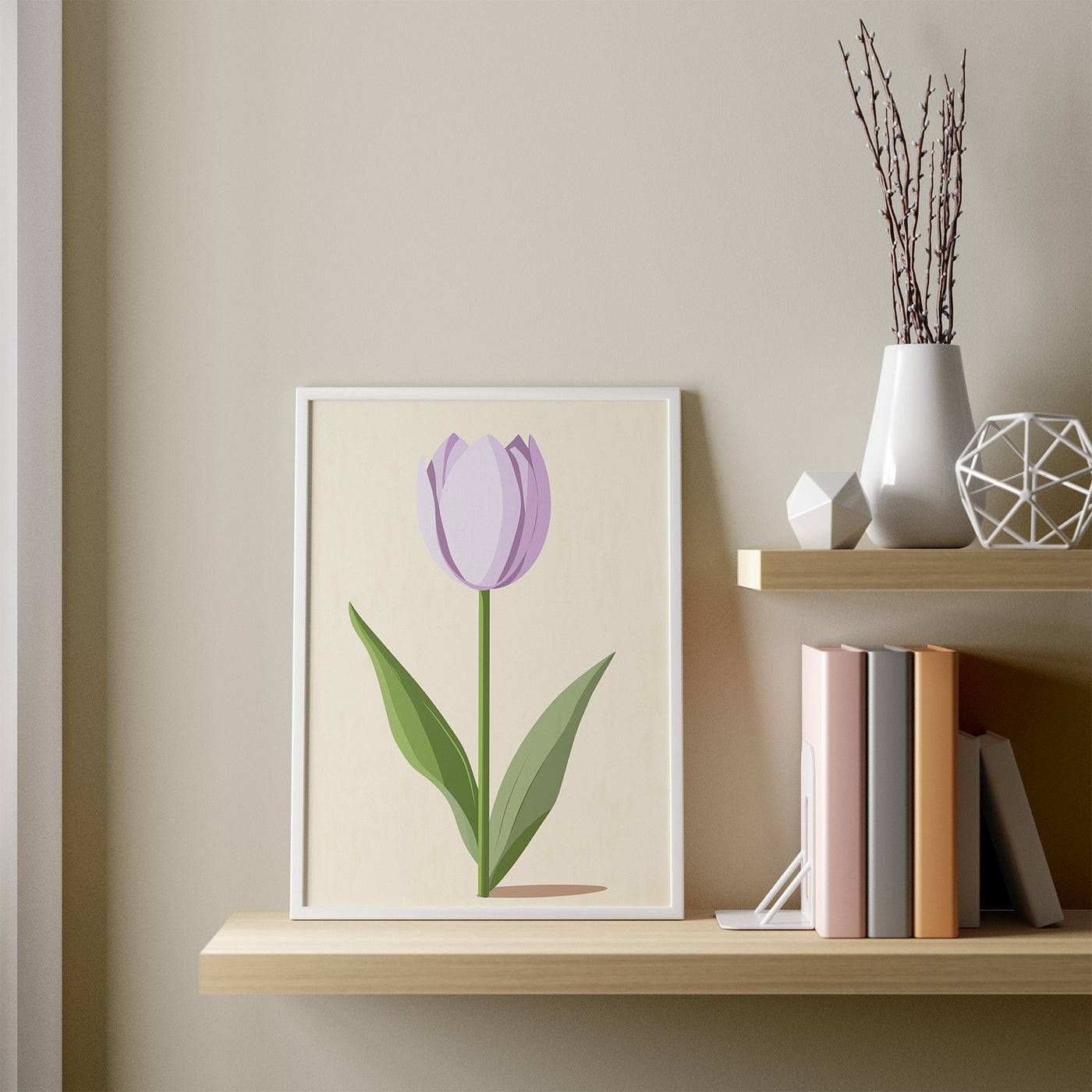 Lilac Tulip framed in a room