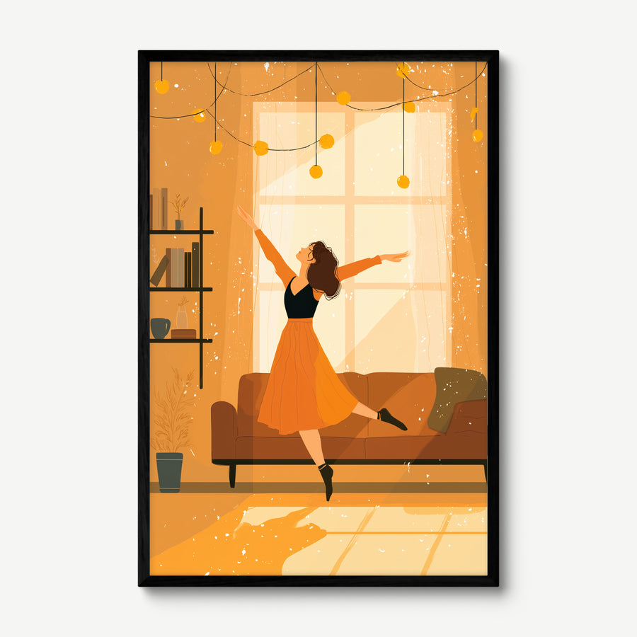 Living Room Twirl art print in a black frame