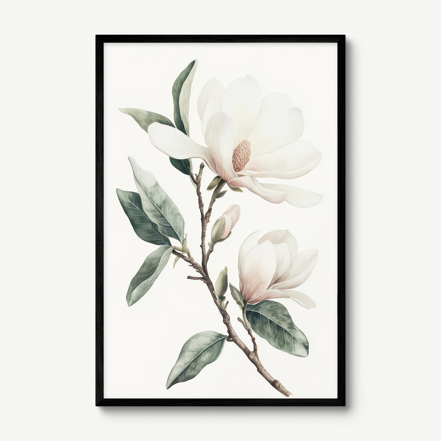 Magnolia Elegance art print in a black frame