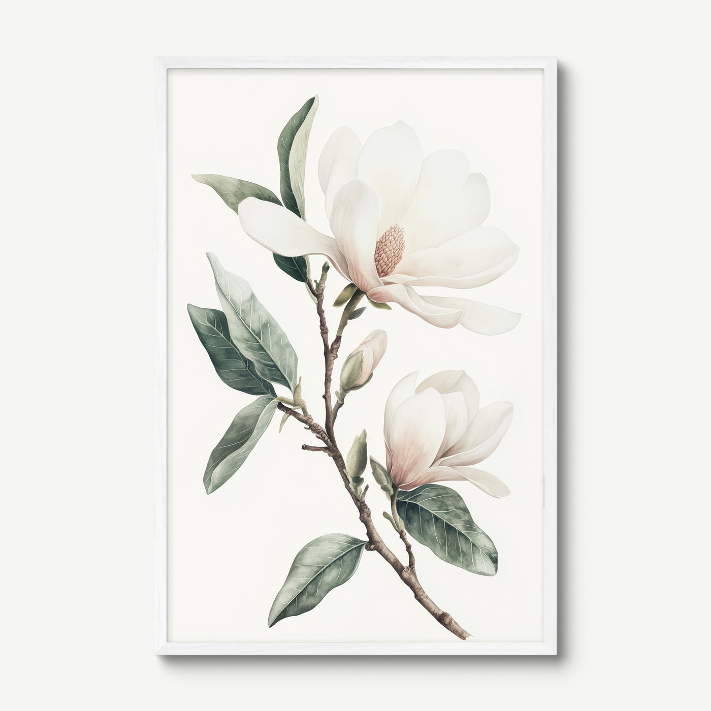 Magnolia Elegance art print in a white frame
