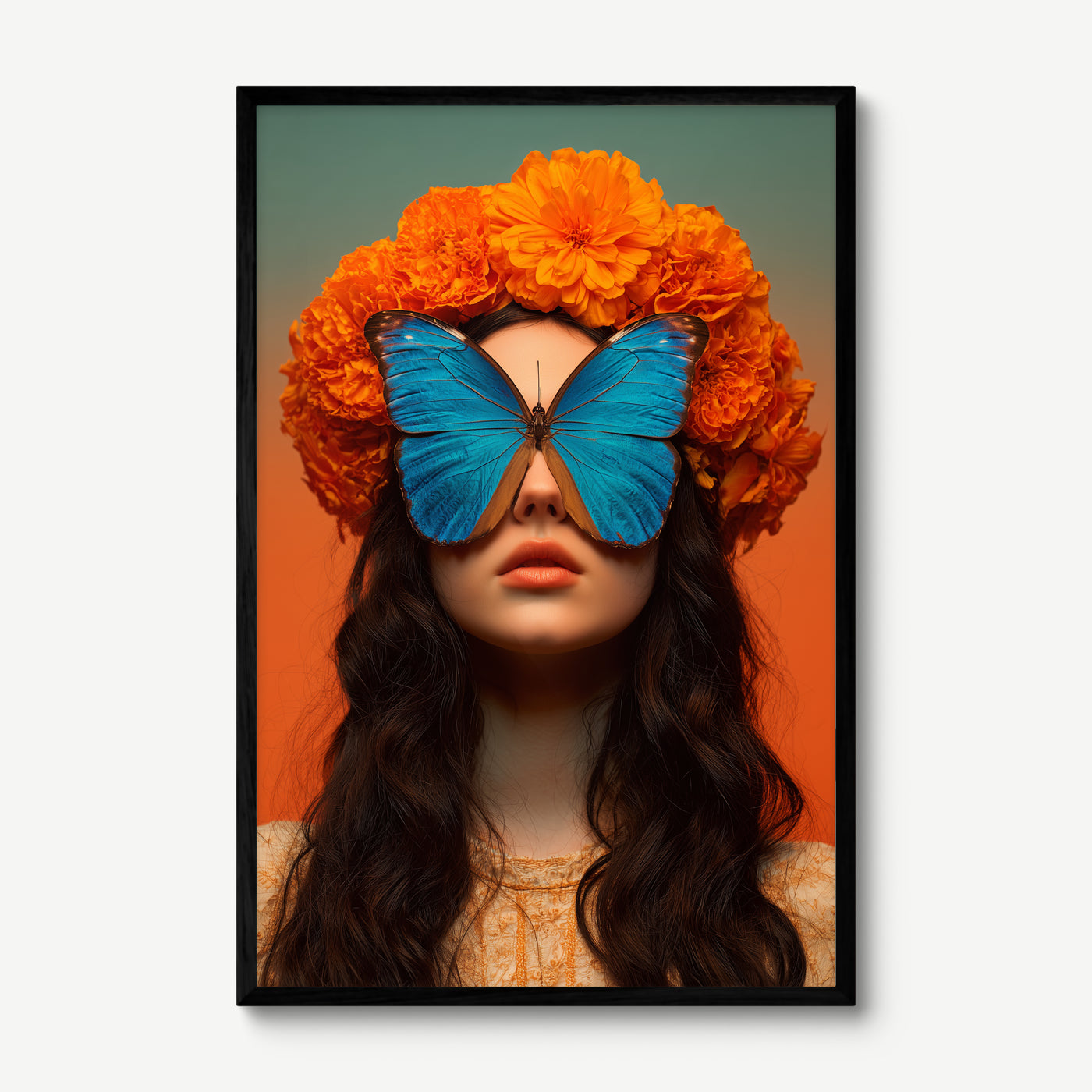 Marigold Dream art print in a black frame