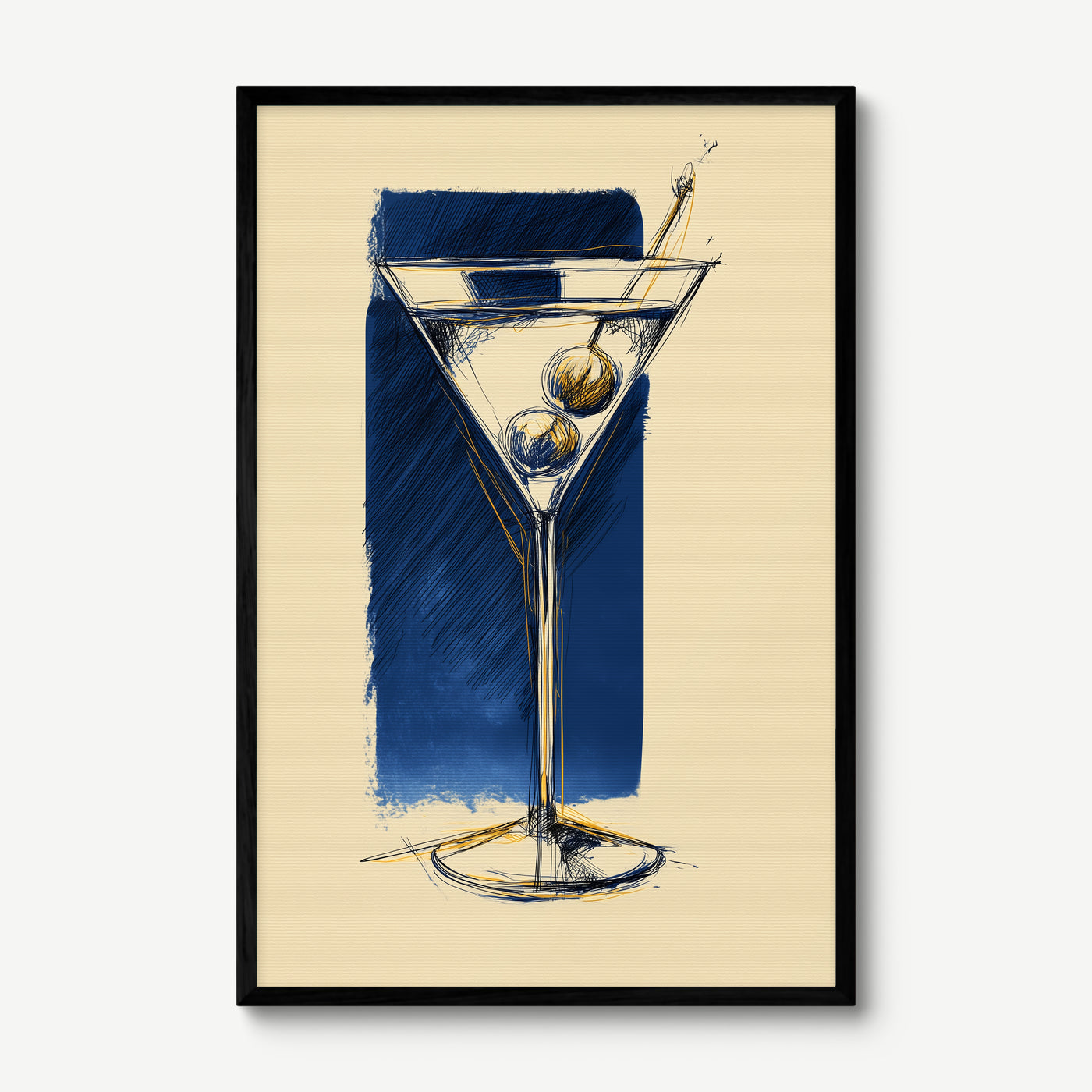 Martini Sketch art print in a black frame
