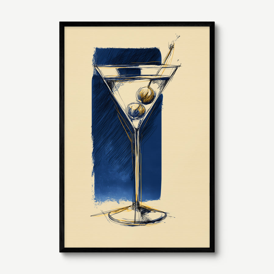Martini Sketch art print in a black frame