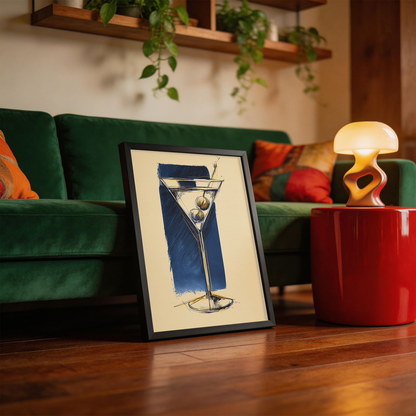 Martini Sketch framed on a wall