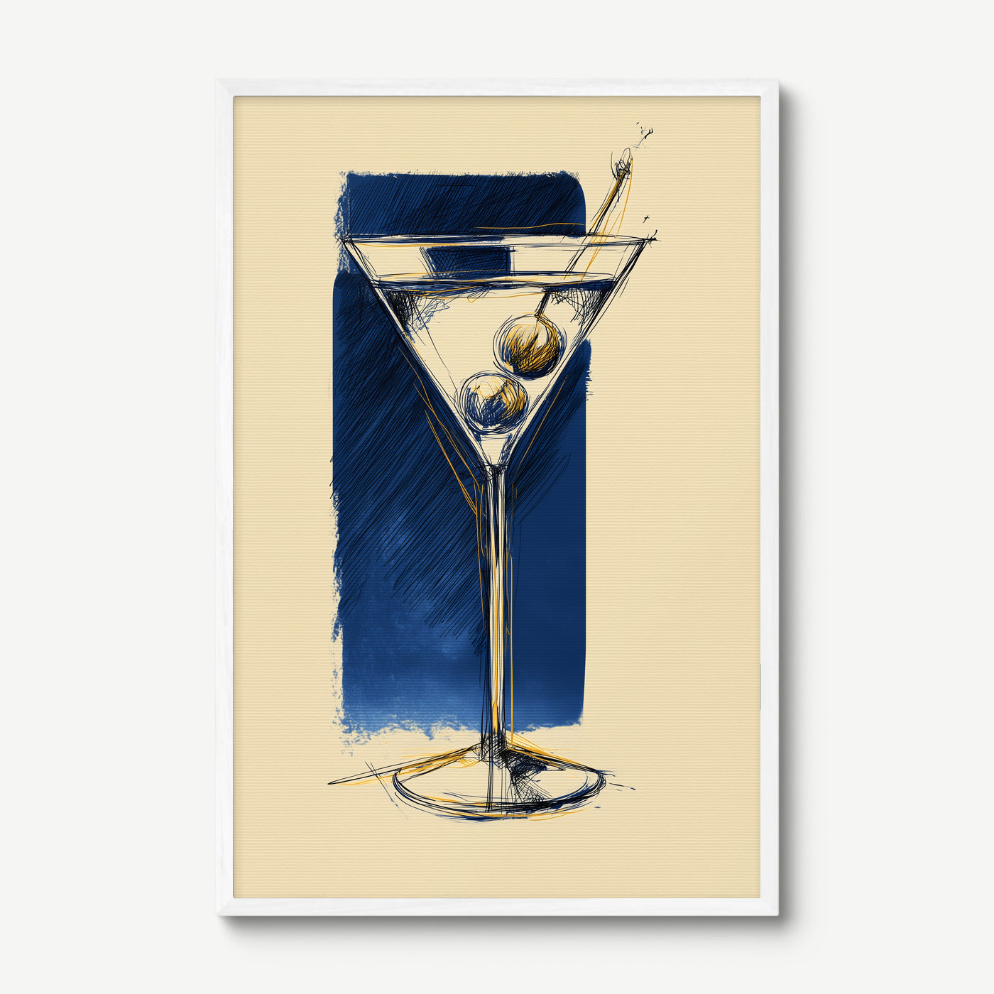Martini Sketch art print in a white frame