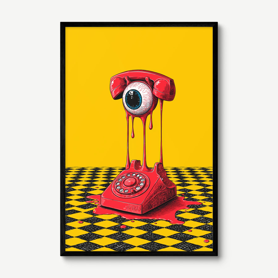 Melting Phone art print in a black frame