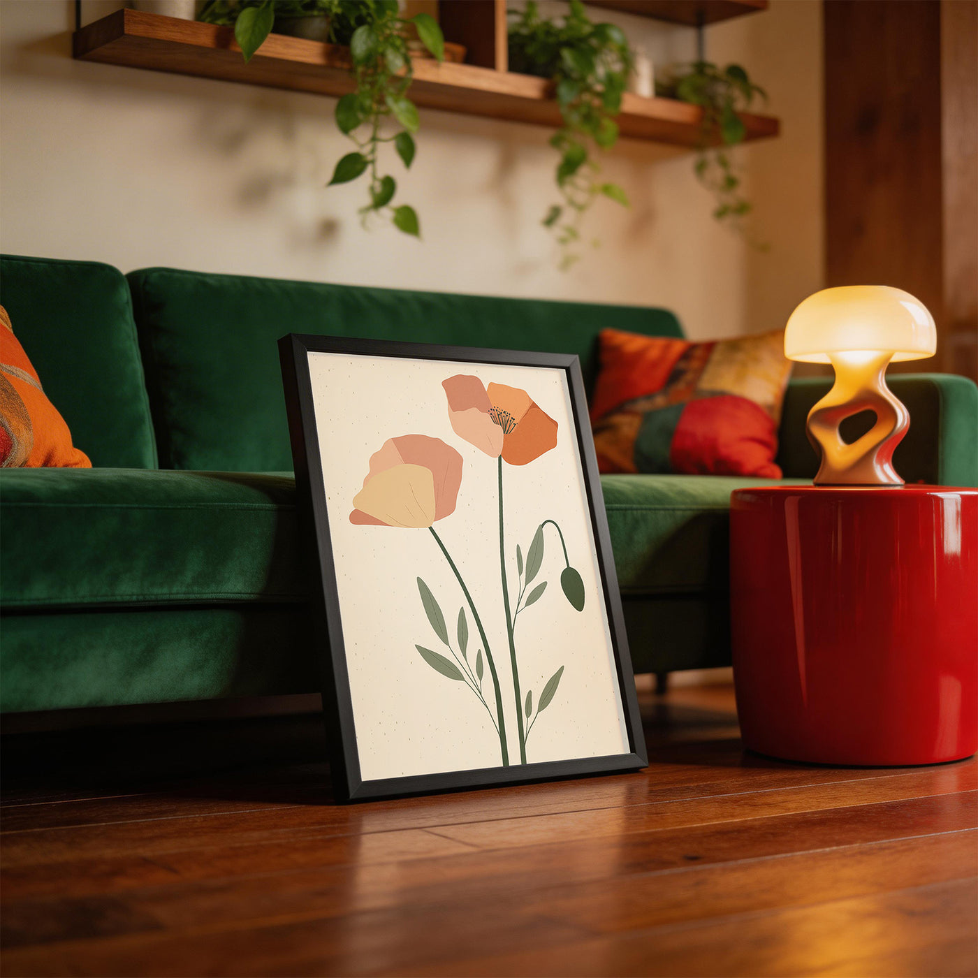 Minimal Poppy Stems framed on a wall