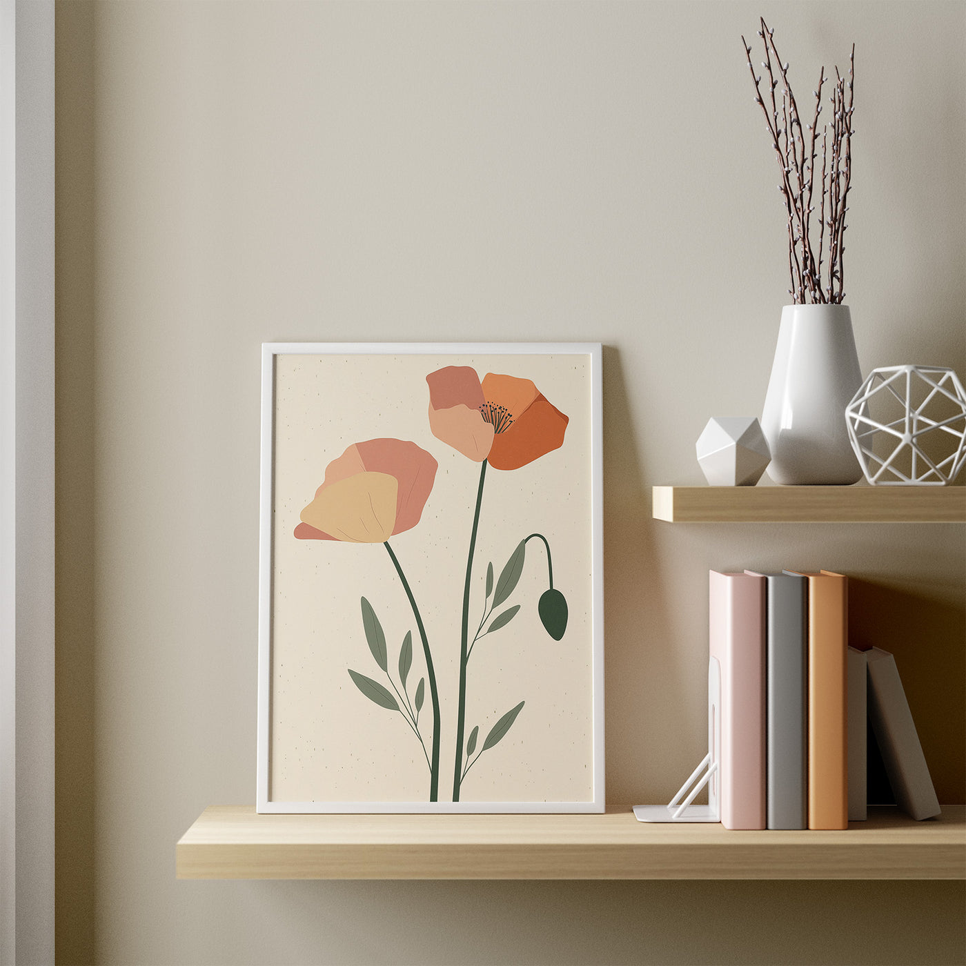 Minimal Poppy Stems framed in a room
