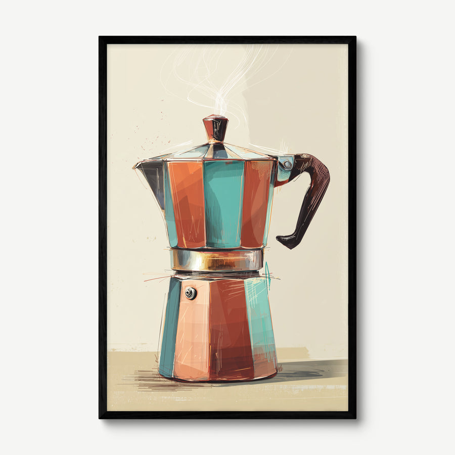 Moka Pot art print in a black frame