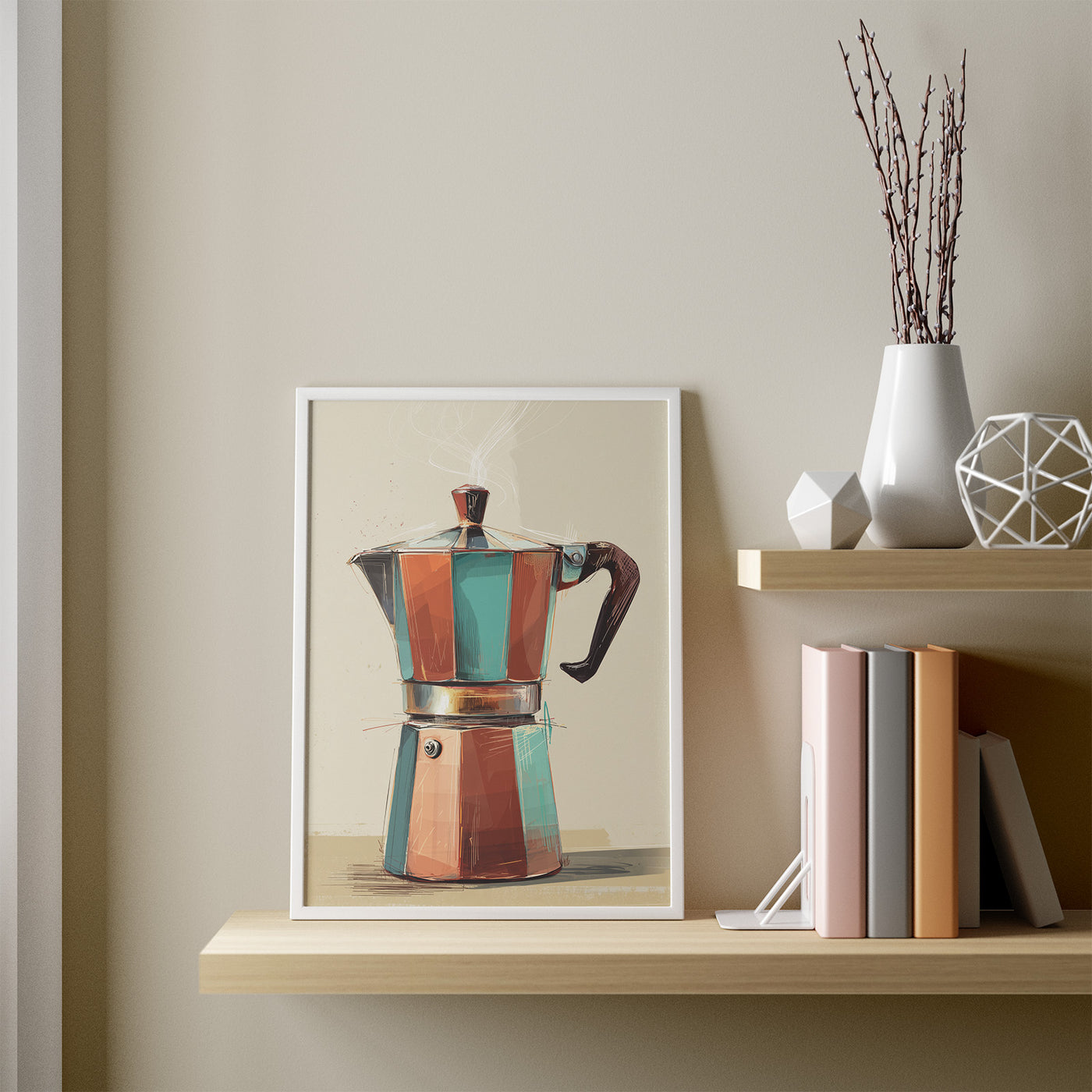 Moka Pot framed in a room