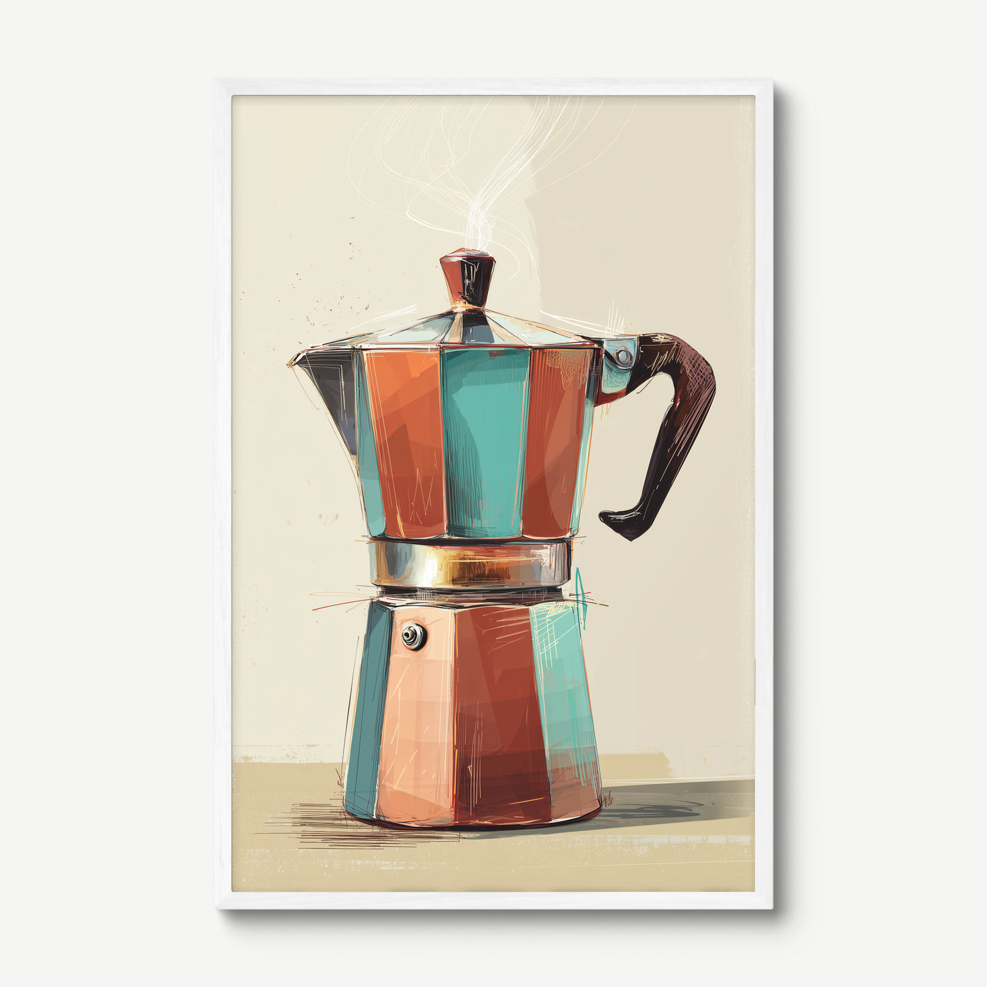 Moka Pot art print in a white frame