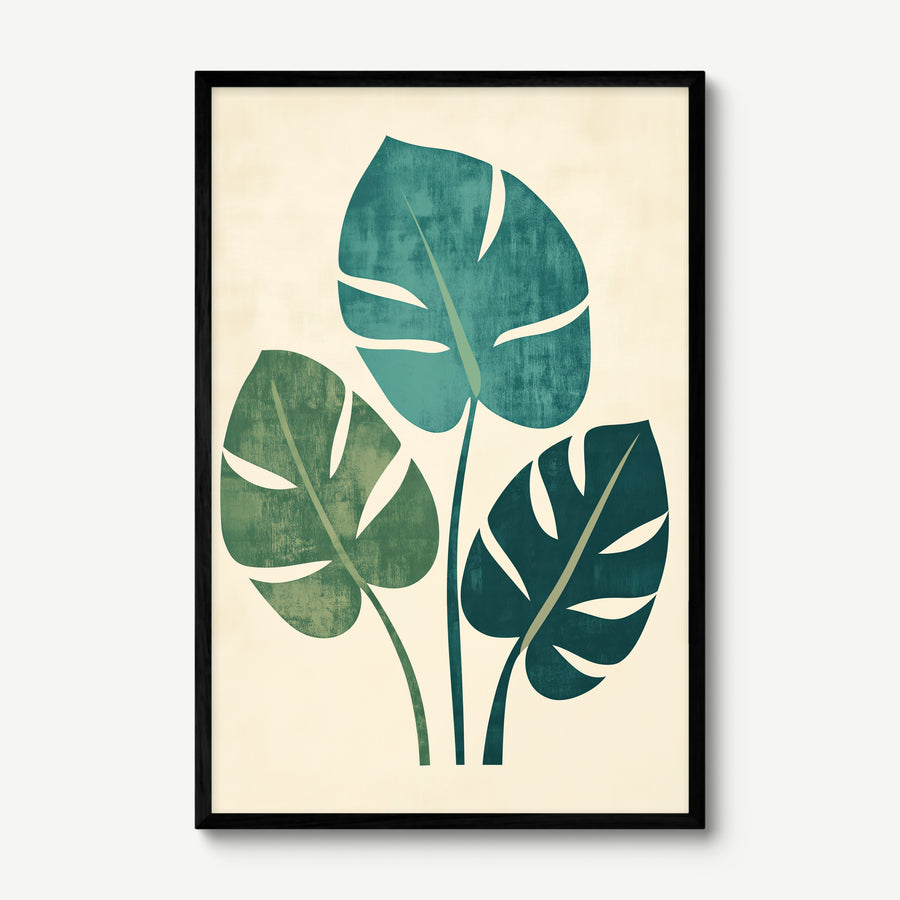 Monstera Leaves art print in a black frame