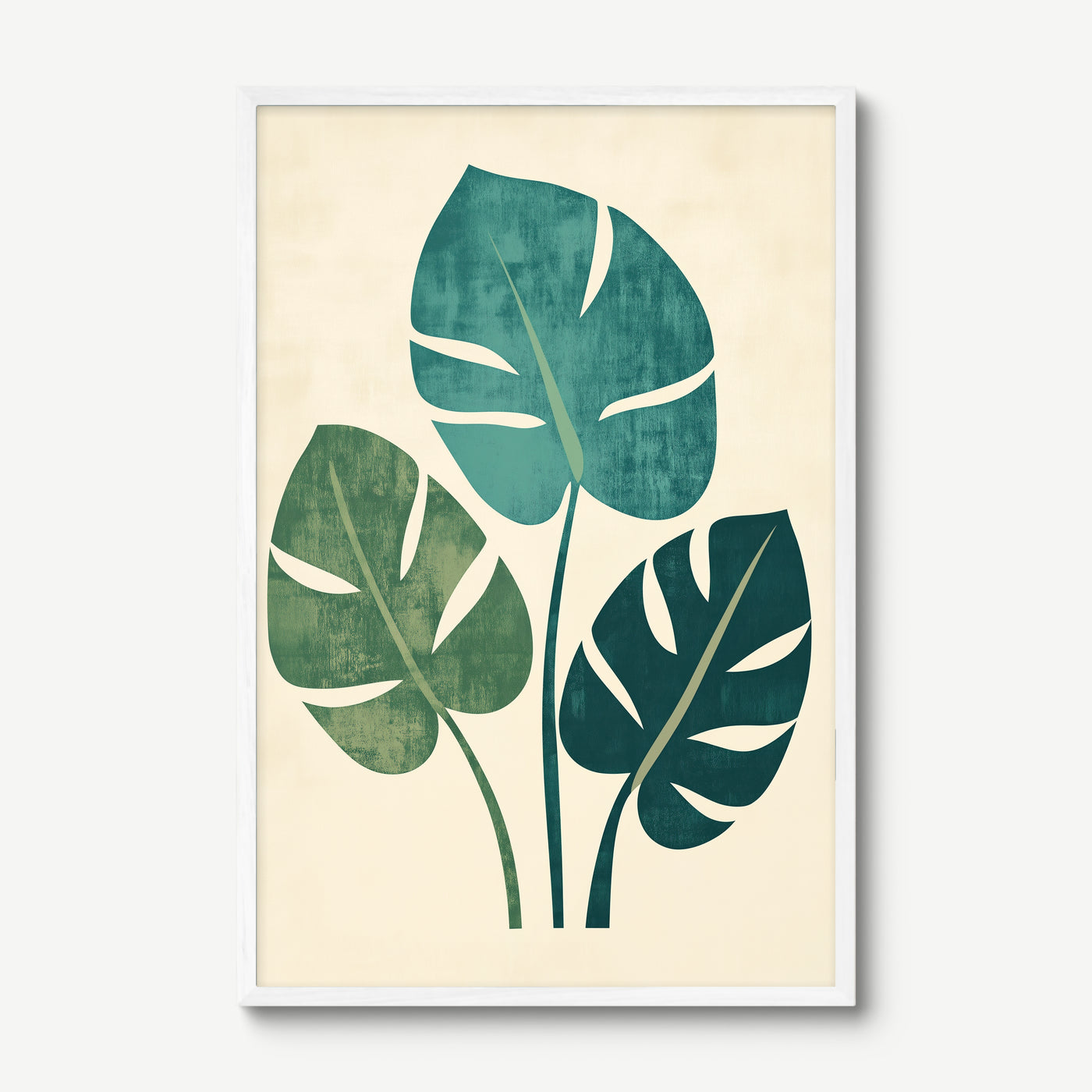 Monstera Leaves art print in a white frame