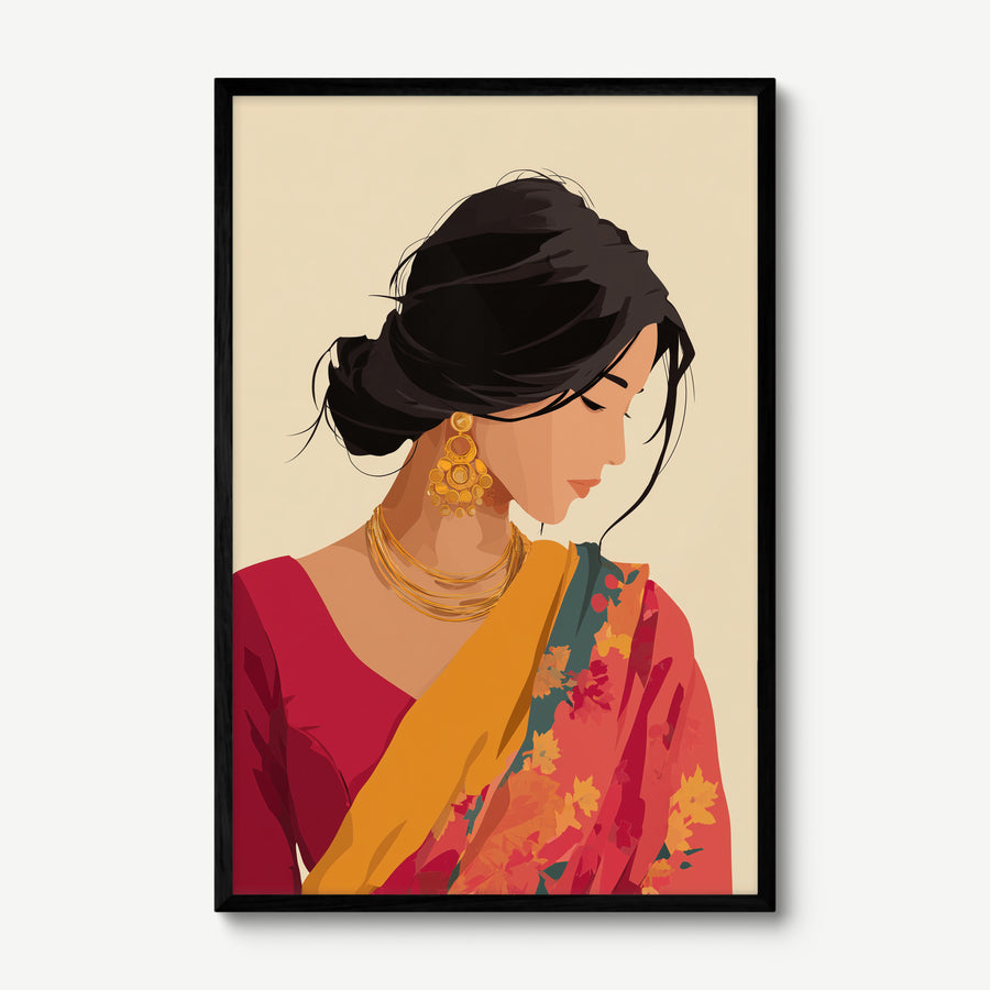 Morning Saree art print in a black frame