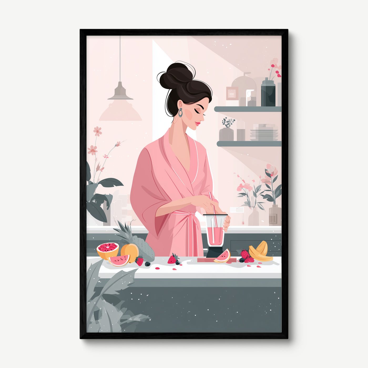 Morning Smoothie Ritual art print in a black frame