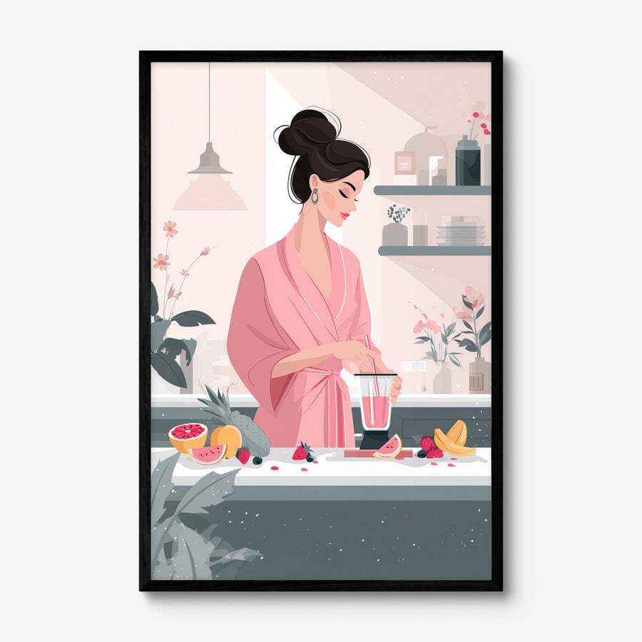 Morning Smoothie Ritual art print in a black frame