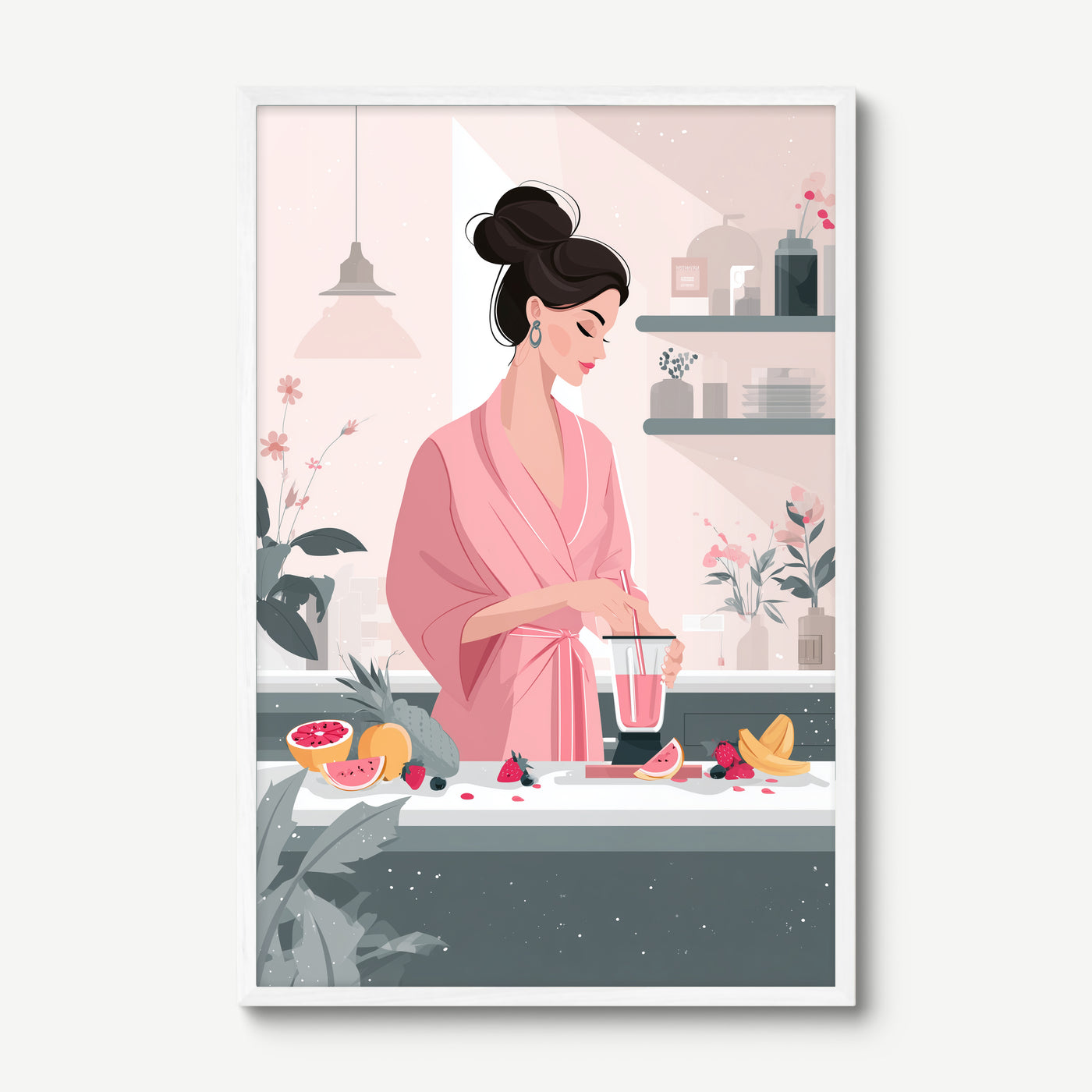 Morning Smoothie Ritual art print in a white frame