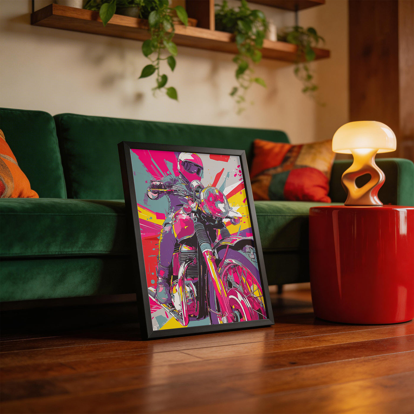 Moto Pop framed on a wall