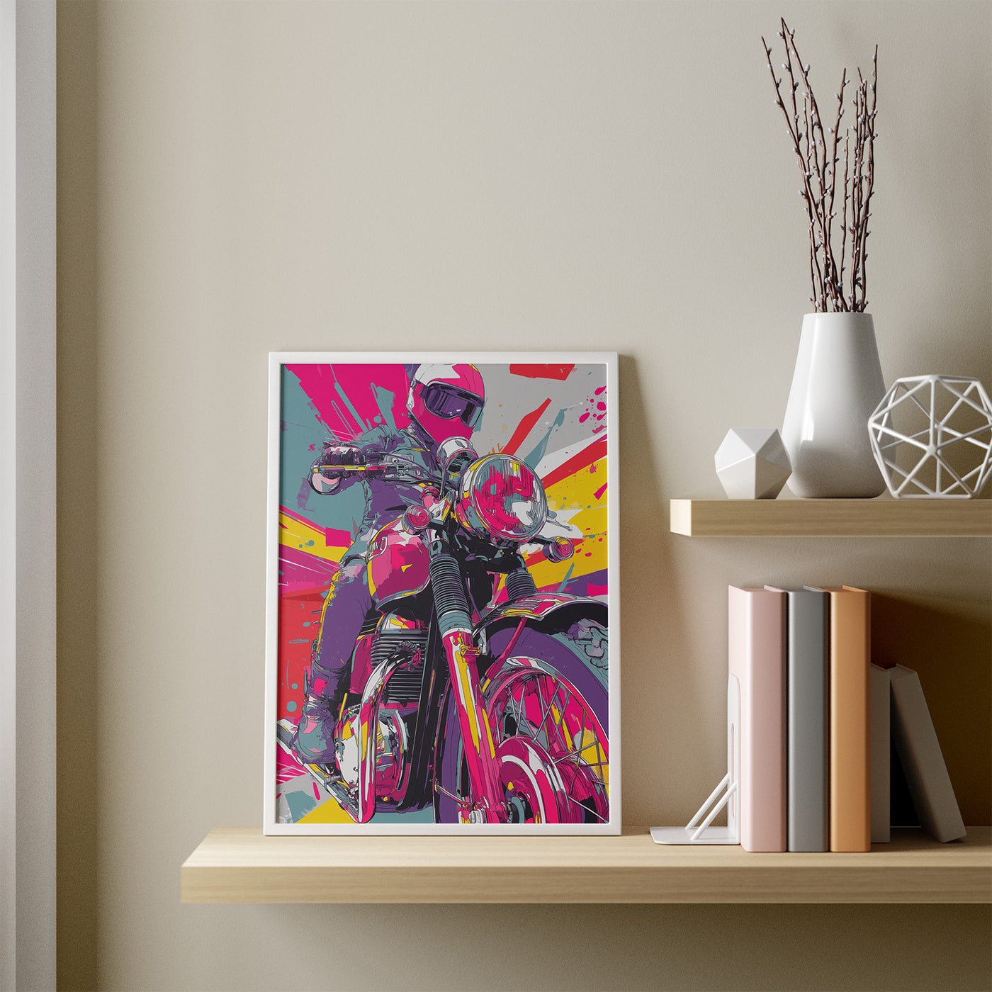 Moto Pop framed in a room