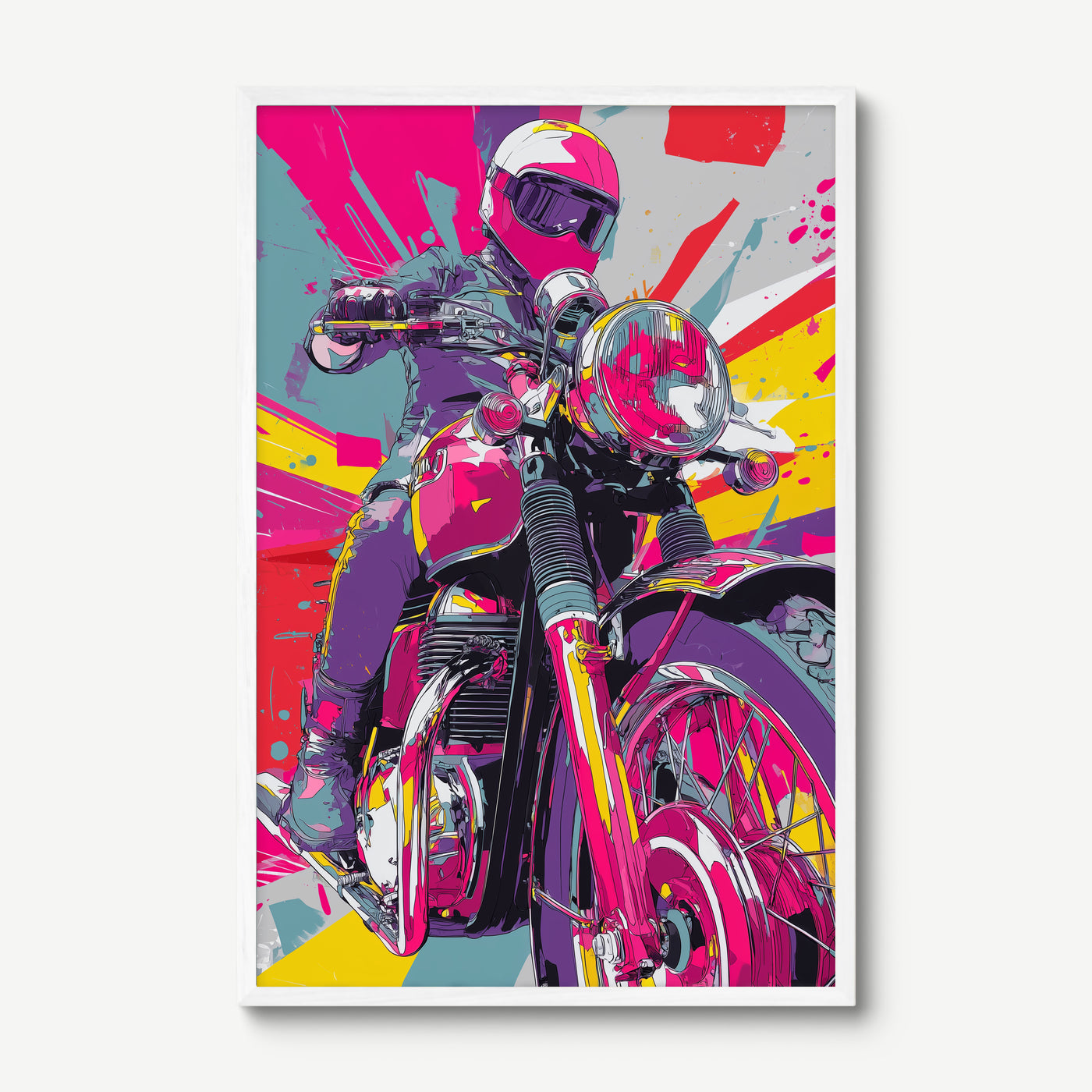 Moto Pop art print in a white frame