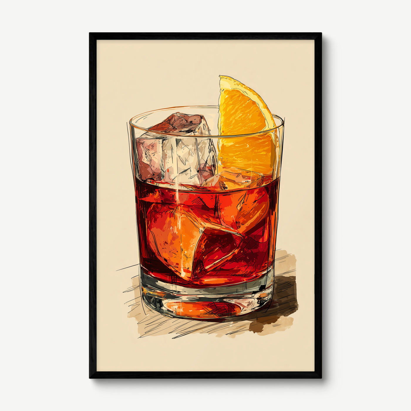 Negroni Sketch art print in a black frame