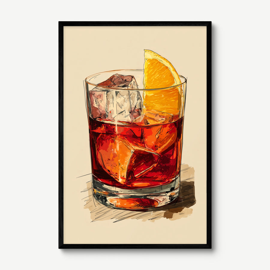 Negroni Sketch art print in a black frame