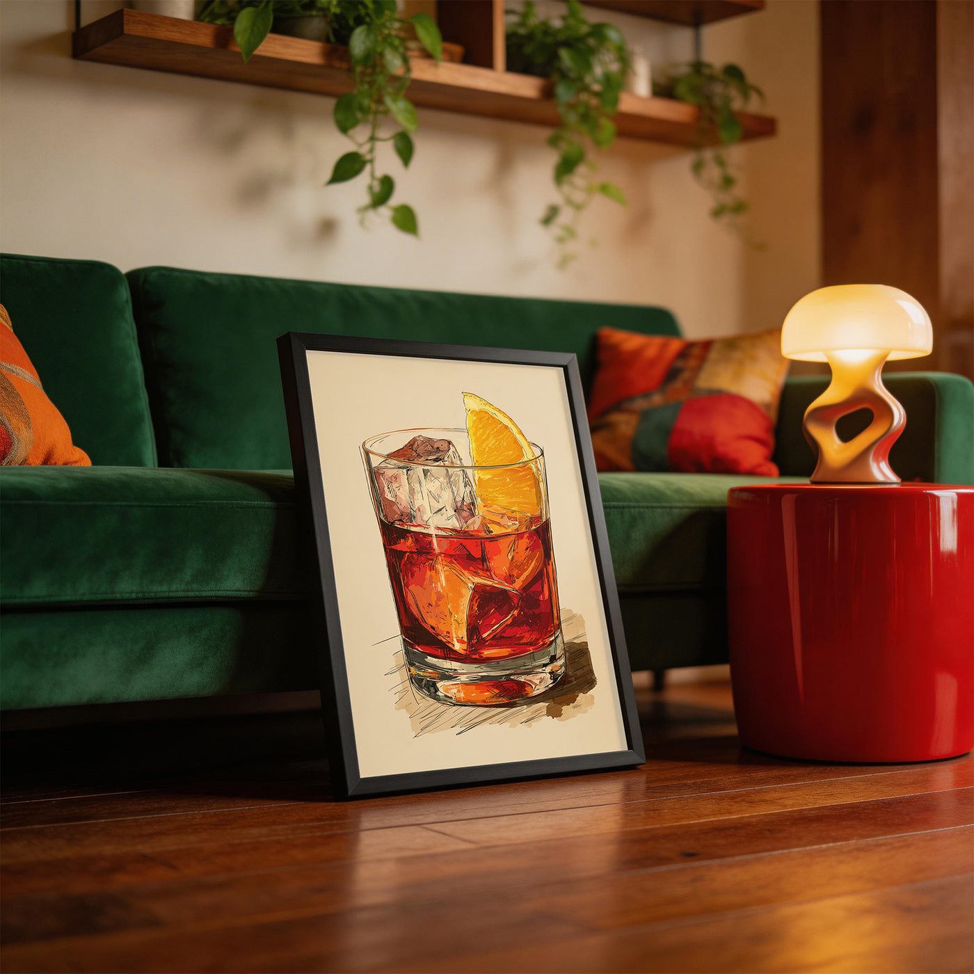 Negroni Sketch framed on a wall
