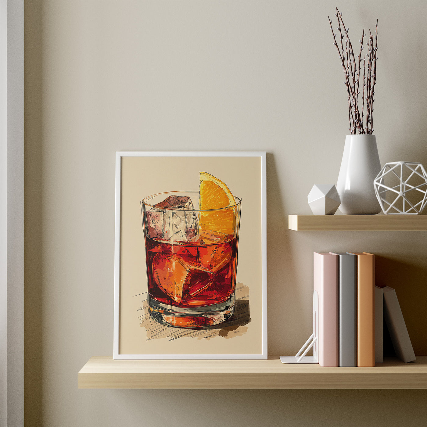 Negroni Sketch framed in a room