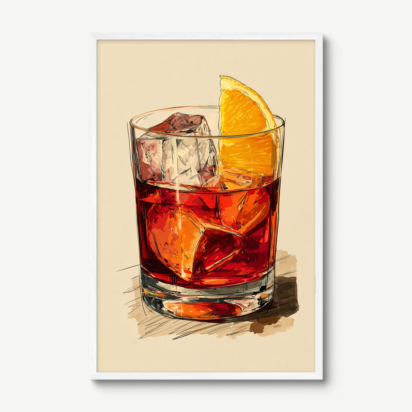 Negroni Sketch art print in a white frame