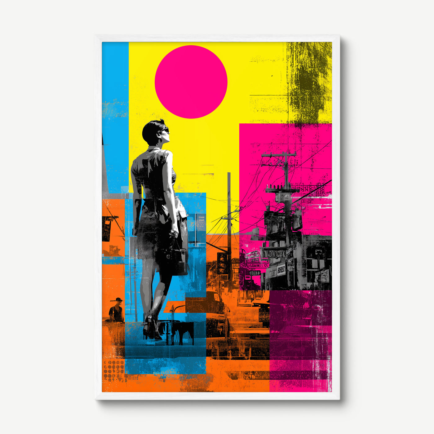 Neon Street art print in a white frame