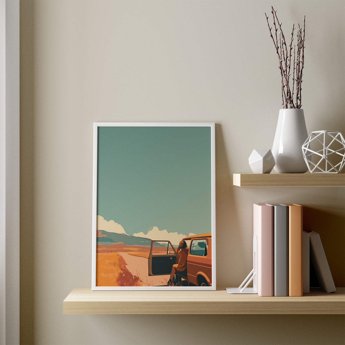 Open Road Teal Sky framed in a room