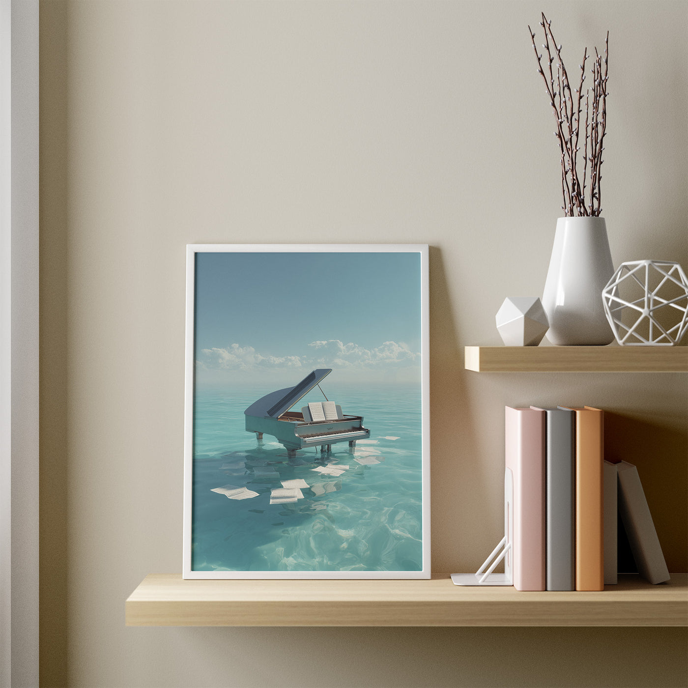 Piano in Turquoise Sea framed in a room