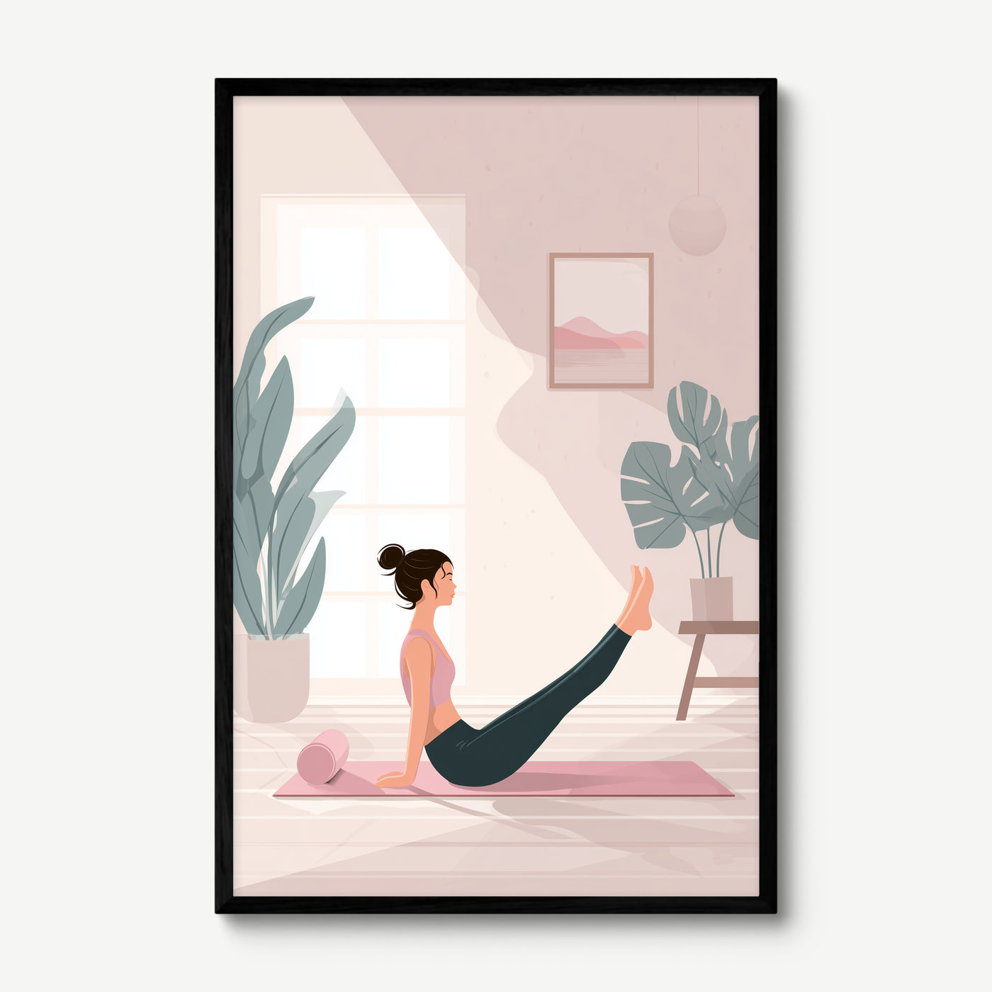 Pilates Pink Studio art print in a black frame