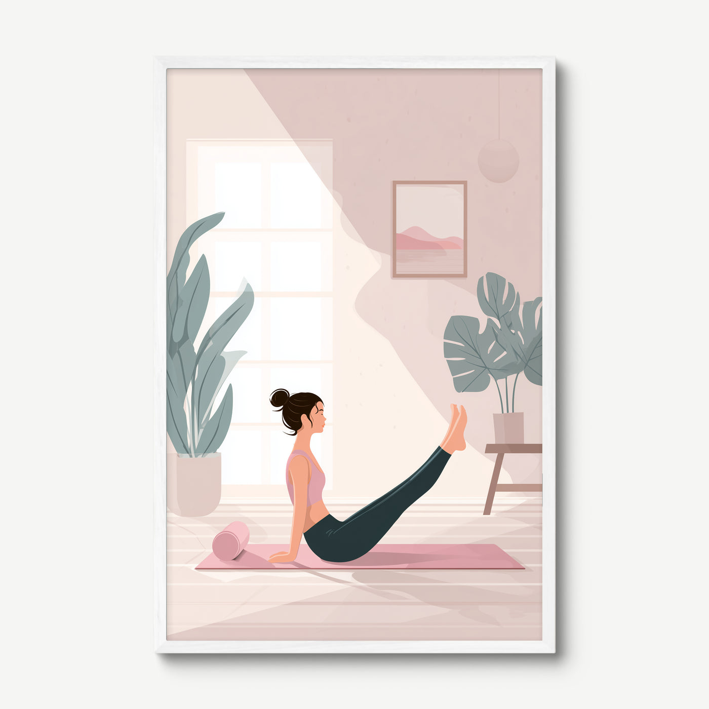 Pilates Pink Studio art print in a white frame