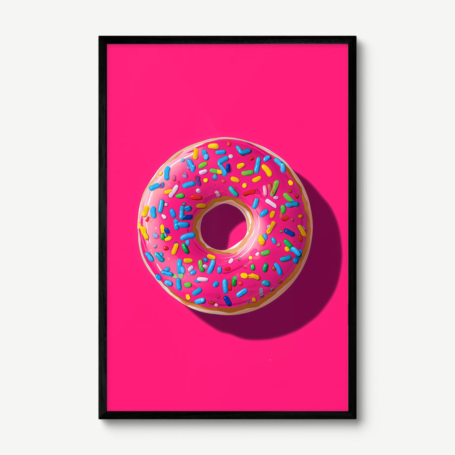 Pink Donut art print in a black frame