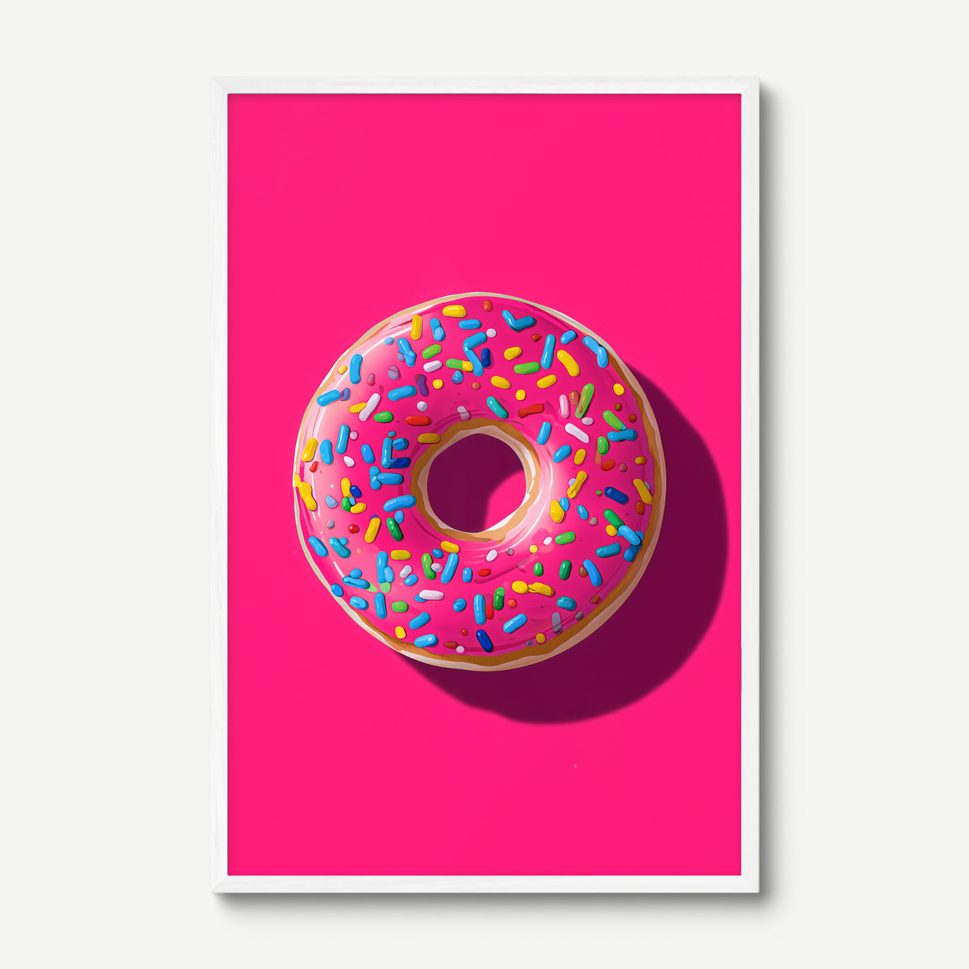 Pink Donut art print in a white frame