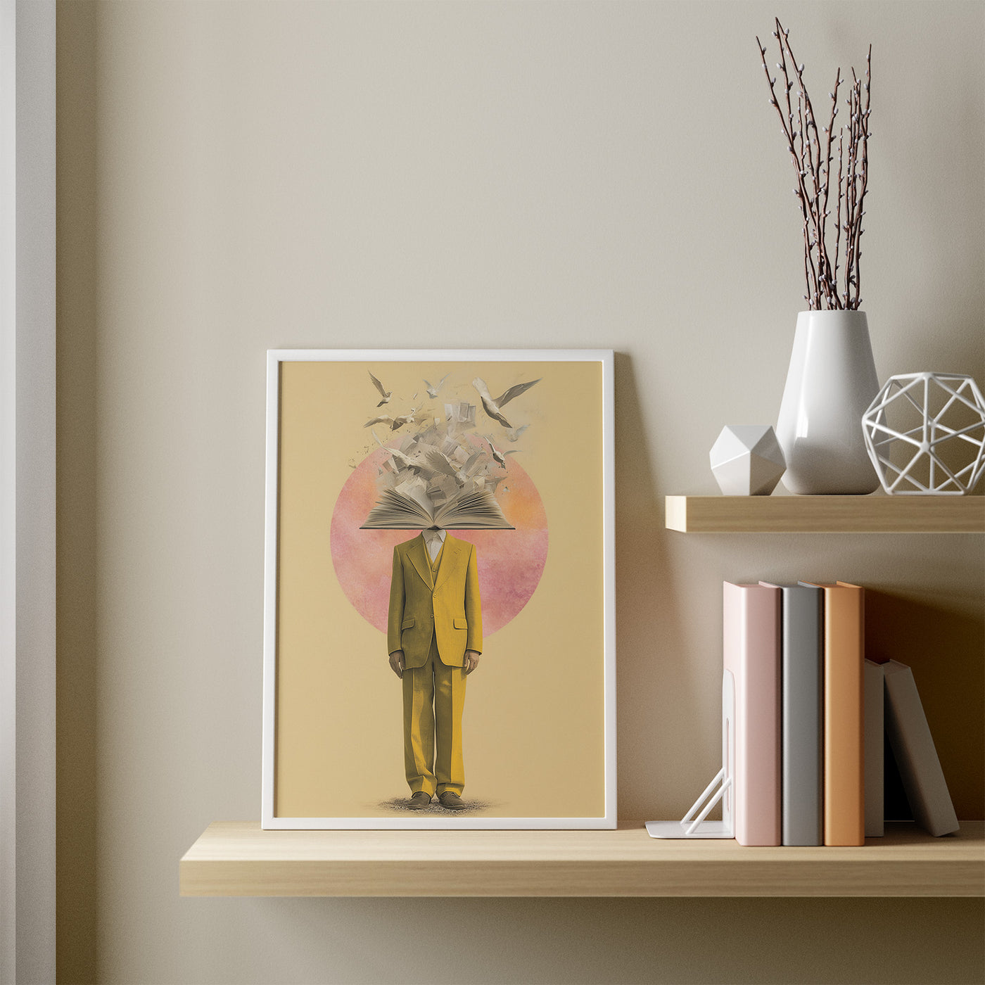 Pink Fracture framed in a room