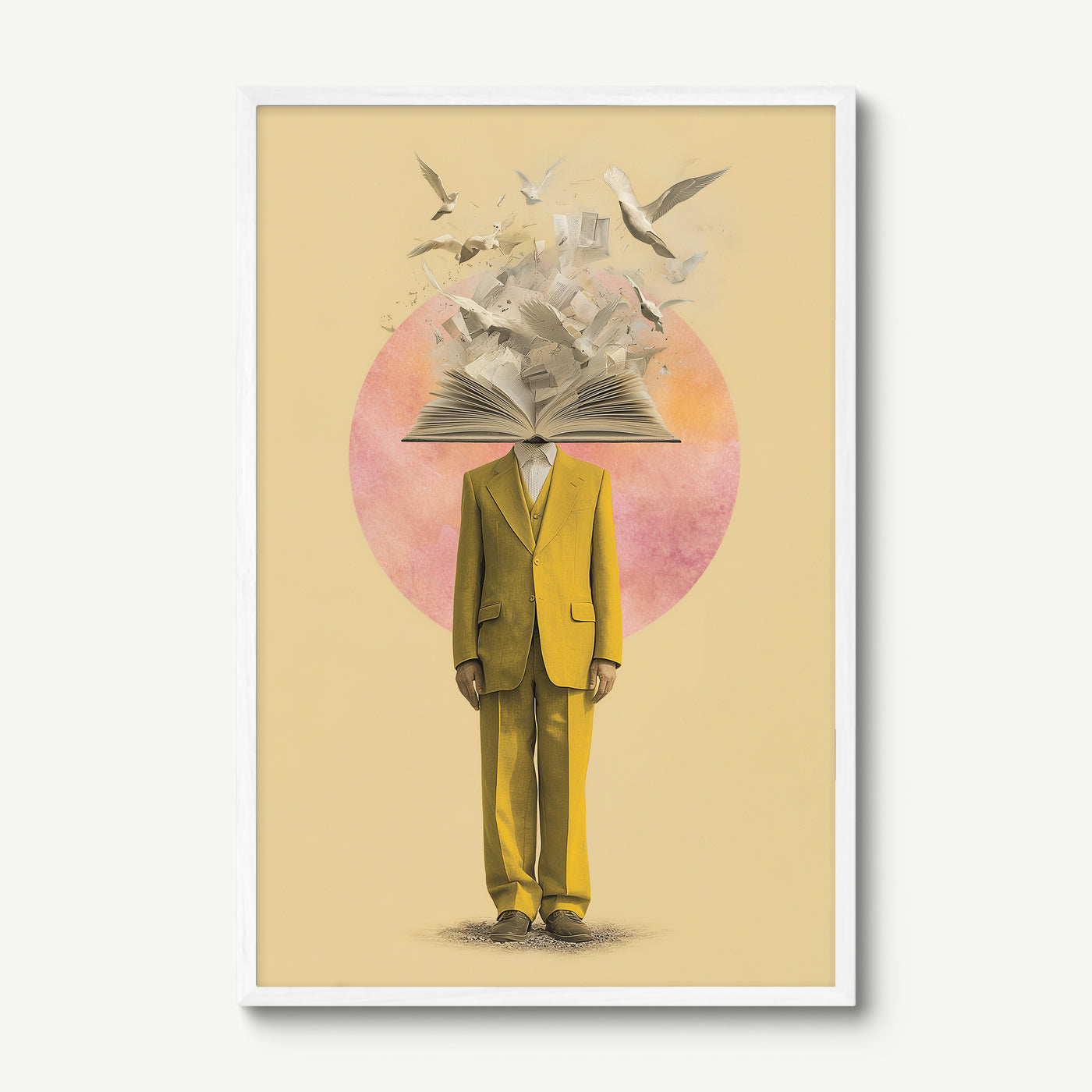 Pink Fracture art print in a white frame