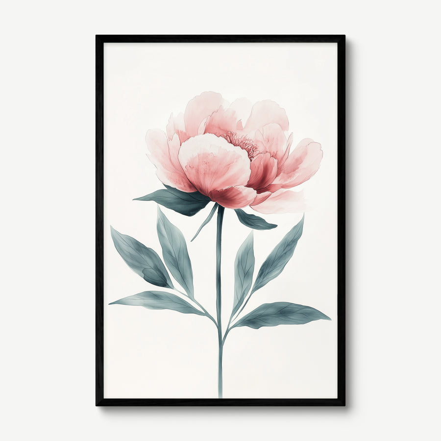 Pink Peony Bloom art print in a black frame